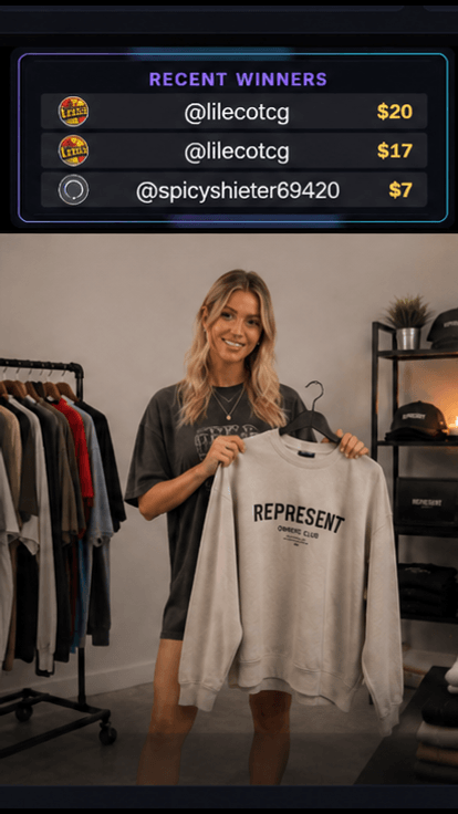 The Recent Winners board over a live apparel show